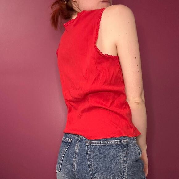 No Boundaries Y2K Red Lace Trim Tank Top - Picture 2 of 4